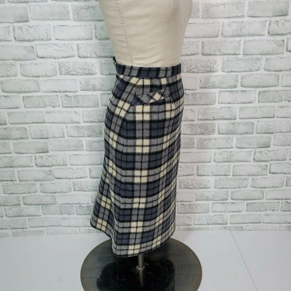 Vintage 50s 60s Wool Plaid Pencil Skirt Hi Waist Lined Winter Mod Preppy Classic